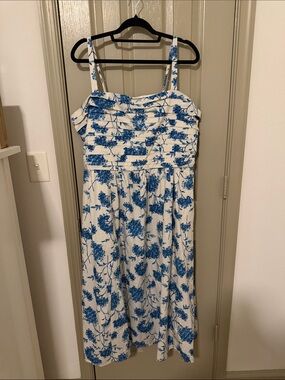Abercrombie & Fitch White Midi Dress with Blue Floral Print